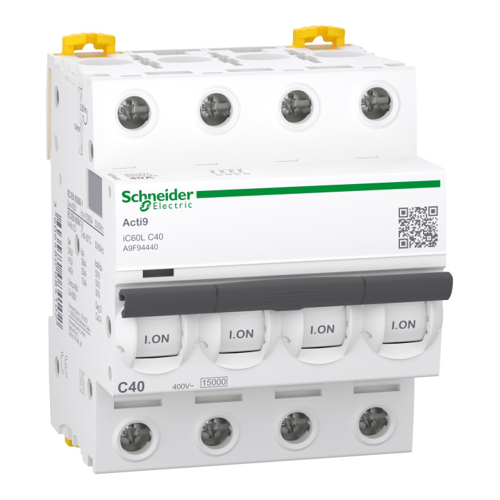 Schneider - Acti9 - iC60L - Disjoncteur - 4P - 40A - 15kA - courbe C - Réf : A9F94440