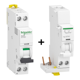 SCHNEIDER - Disjoncteur Ph/N 16A IDT40T - 6KA + Bloc diff. 25A 30mA type AC - A9P22616+A9Y62625