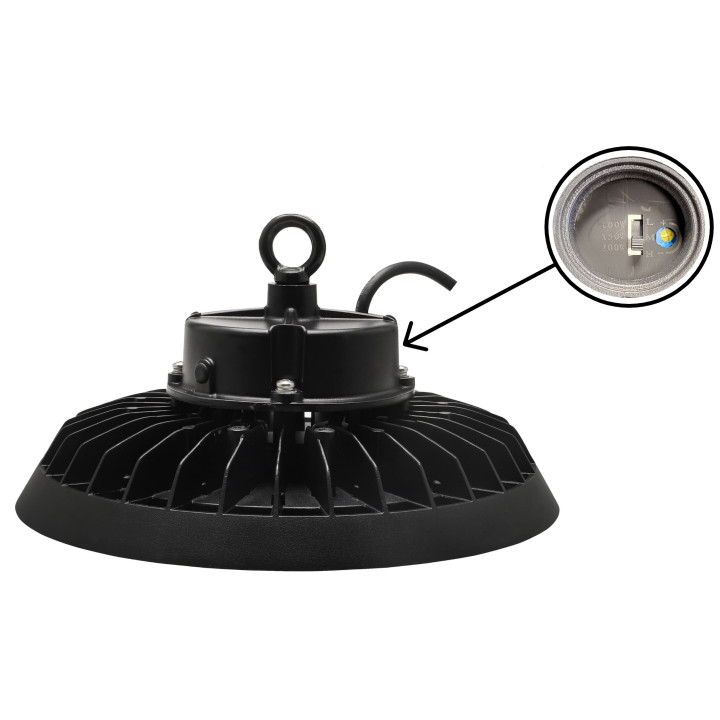 Spectrum - Plafonnier LED PLATEO 4 HIGH BAY - 200W - 150W - 100W - 31000lm - Blanc Neutre - Réf : SLI044029NW