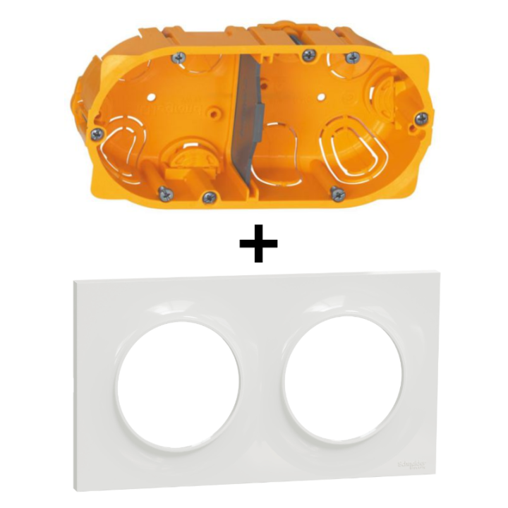 Schneider Odace - Plaque 2 postes + Boîte Batibox Legrand 2 postes - Hor/vert Prof. 50 - s520704+080052