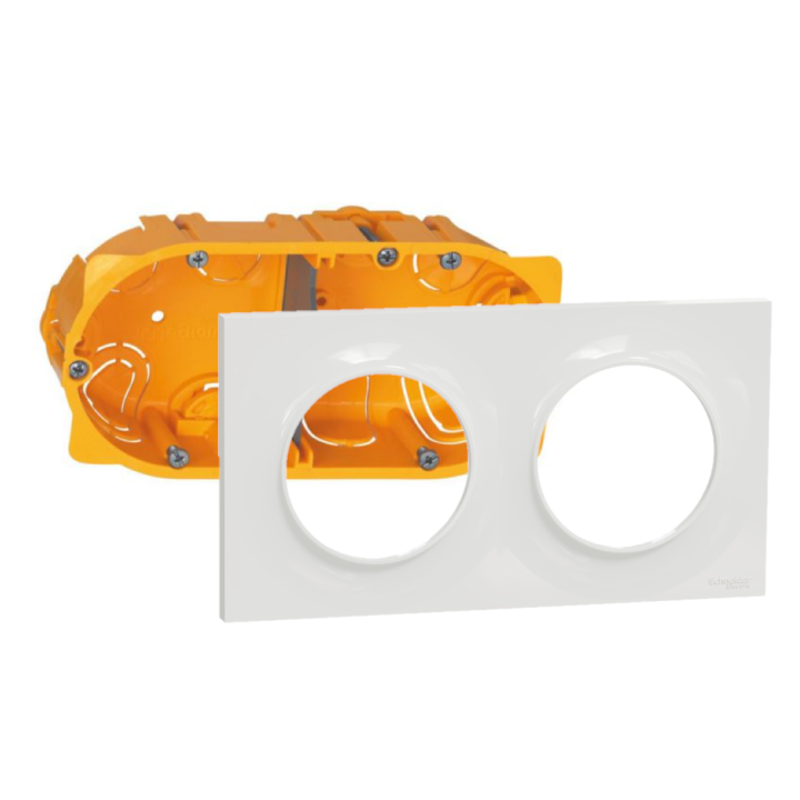 Schneider Odace - Plaque 2 postes + Boîte Batibox Legrand 2 postes - Hor/vert Prof. 50 - s520704+080052