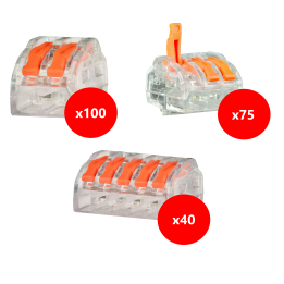 Capri - Lot connecteurs à levier 2, 3 et 5 entrées - fil rigide ou souple 0,5-4 mm (215 borniers) - Réf : 308102+308103+308105