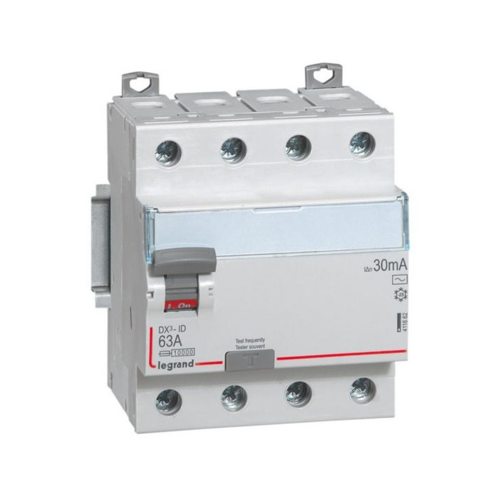 LEGRAND - Interrupteur différentiel DX3-ID 4P 63A - 30mA - AC + module 4P - 411662+406301+405202