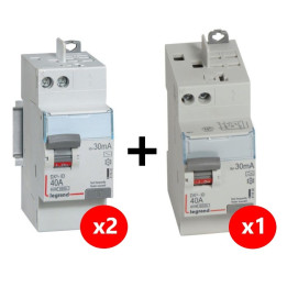 LEGRAND - LOT de 3 inter différentiels DX3 - AUTO - (2 - ID 2x40A 30mA AC - ID 1x40A 30mA A) 411632x2 + 411638