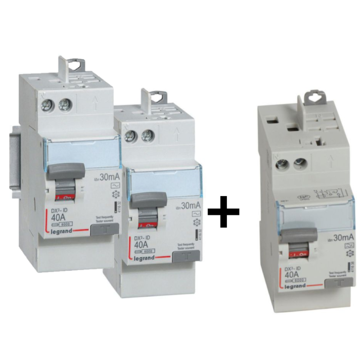 LEGRAND - LOT de 3 inter différentiels DX3 - AUTO - (2 - ID 2x40A 30mA AC - ID 1x40A 30mA A) 411632x2 + 411638