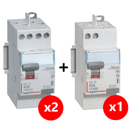 LEGRAND - LOT de 3 inter différentiels DX3 - (2 - ID 2x40A 30mA AC - ID 2x63A 30mA A) 411611x2 + 411651