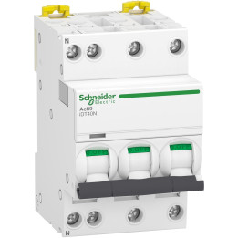 Schneider - Acti9 iDT40N - disjoncteur modulaire - 3P+N C 10A 6000A/10kA - A9P24710