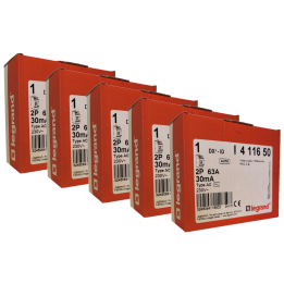 LEGRAND - LOT de 5 inter différentiels DX3 - ID 2x63A - 30mA AC - 411650 x 5