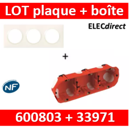 Legrand Dooxie - Plaque 3 postes + Boîte BBC SIB 3 postes - Hor/vert - 600803+33971