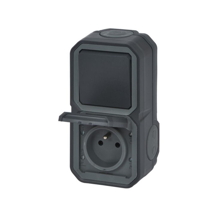 Legrand Plexo - PC 2P+T - 16A - 250V + Va-et-Vient 10A - Complet saillie - Anthracite - IP55/IK08 - Réf : 070067