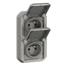 Legrand - Plexo -  Double Prise encastré - Vertical - IP55 - Réf : 069683L+069563L