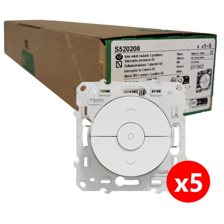 Schneider Odace - Interrupteur volets-roulant montée/descente/stop - Réf : S520208x5