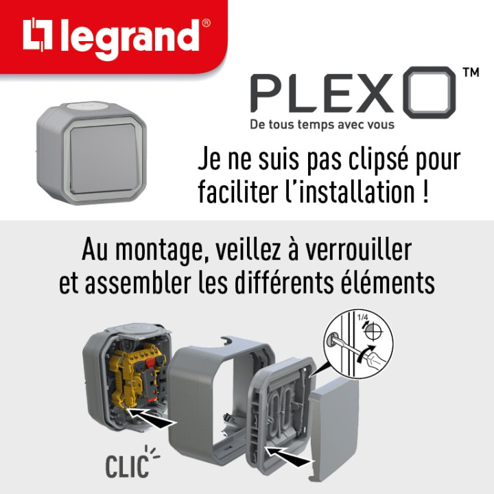 Legrand - Plexo - Interrupteur ou Va-et-Vient lumineux 10A - 250V - IP55/IK08 - Réf : 069713L