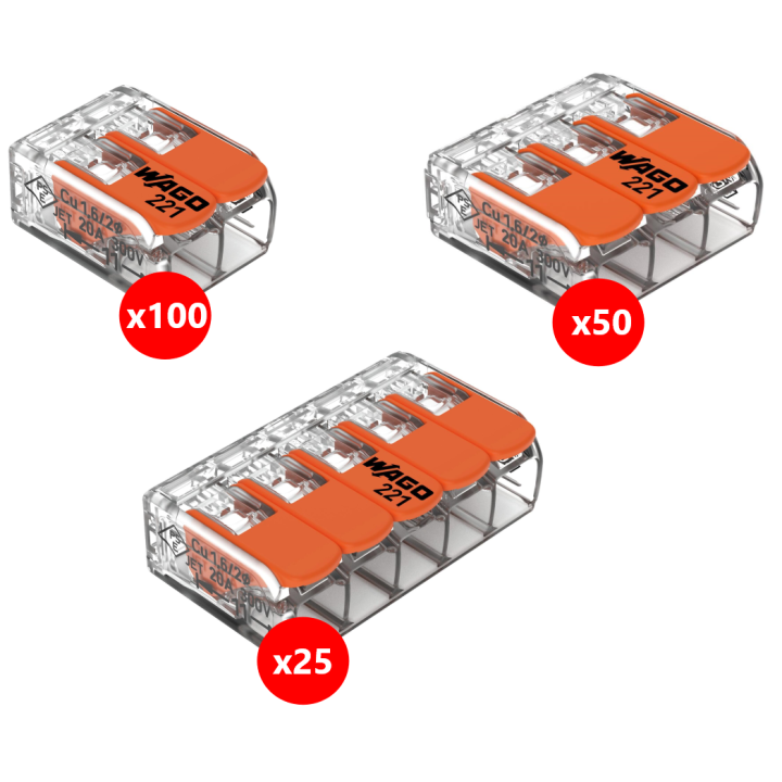 WAGO - LOT de 175 Bornes de 2 à 5 conducteurs pour fils souple et rigide - 0.08 à 4mm²