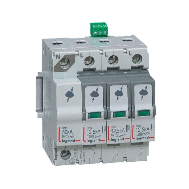 Legrand - Parafoudre  typeT1 + typeT2 Iimp 12,5kA/pôle - 4P - 4 modules - 412275