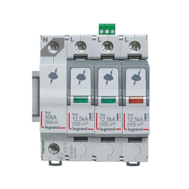 Legrand - Parafoudre  typeT1 + typeT2 Iimp 12,5kA/pôle - 4P - 4 modules - 412275