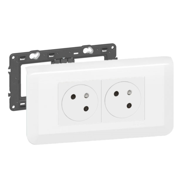 Legrand - Mosaic - LOT - Double prise avec plaque blanche et support