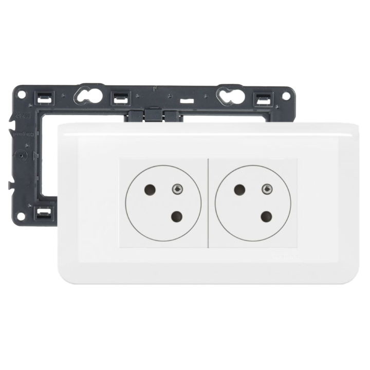 Legrand - Mosaic - LOT - Double prise avec plaque blanche et support