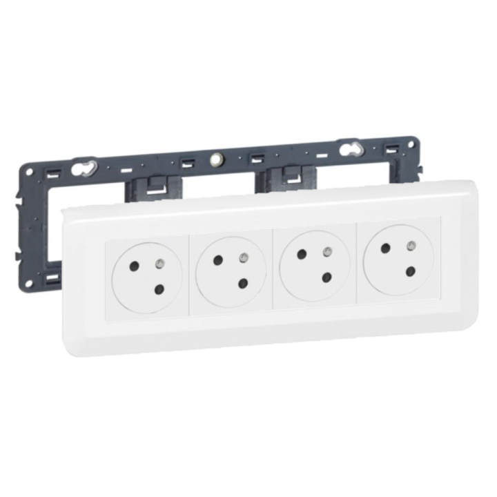 Legrand - Mosaic - LOT - Quadruple prise avec plaque blanche et support
