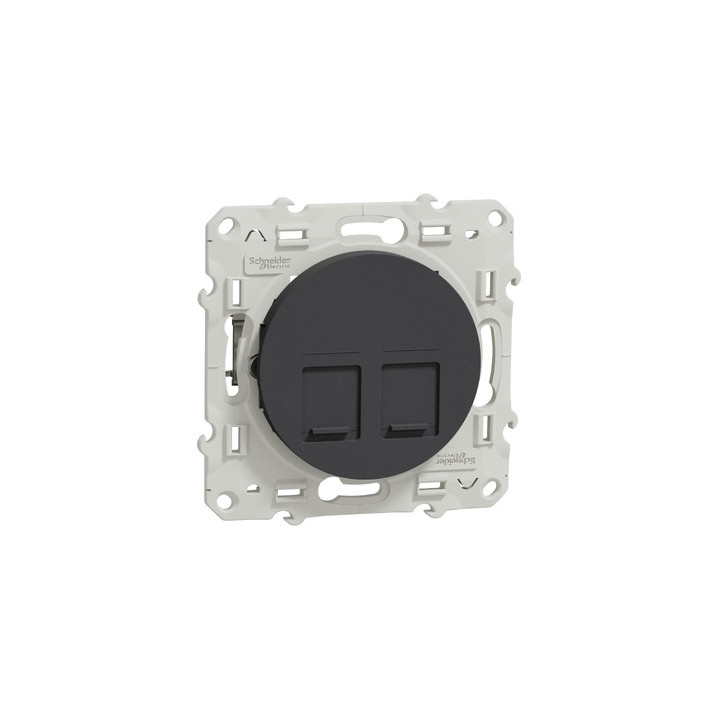 Schneider - Odace - Prise double multimédia RJ45 grade 3 - Anthracite - Réf : S540486