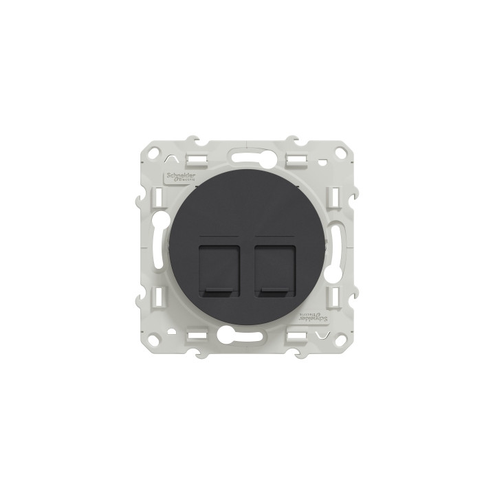 Schneider - Odace - Prise double multimédia RJ45 grade 3 - Anthracite - Réf : S540486
