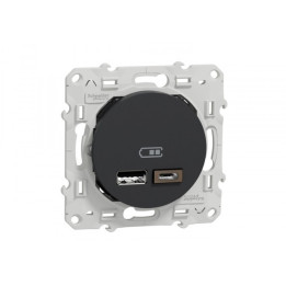 Schneider - Odace Prise double USB Anthracite - Type A+C - 2.4A - Réf : S540401