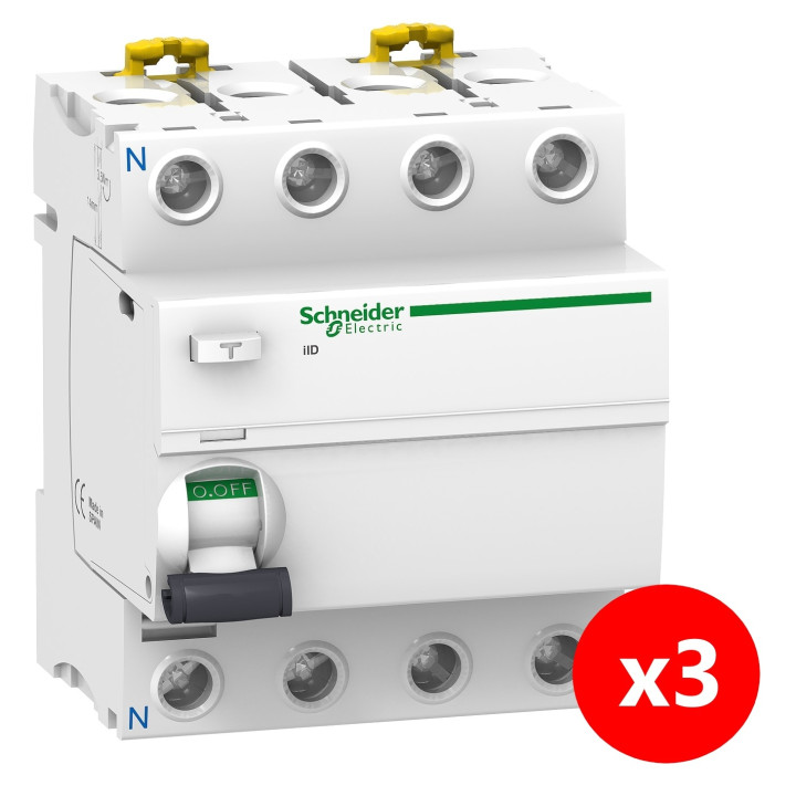SCHNEIDER - Interrupteur Différentiel 4P - 63A - 30mA - AC - A9R11463x3