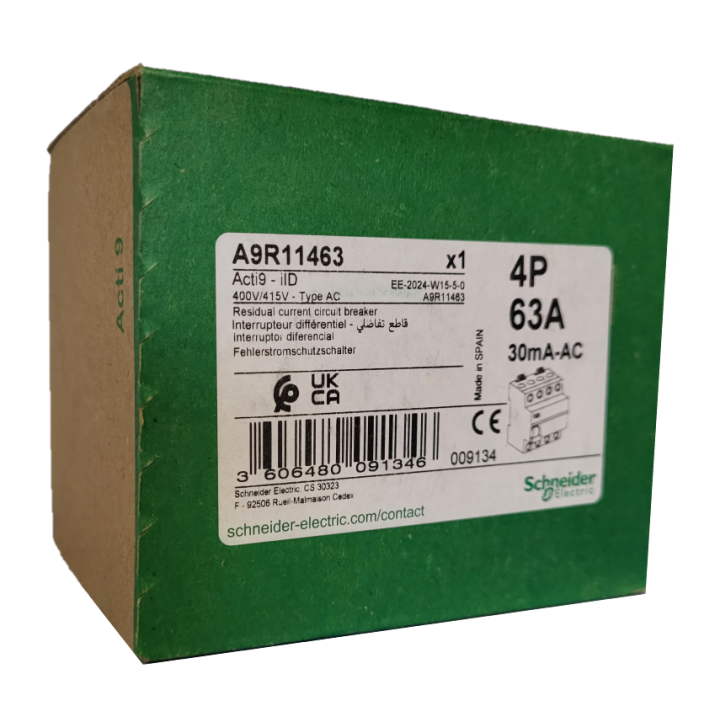 SCHNEIDER - Interrupteur Différentiel 4P - 63A - 30mA - AC - Réf : A9R11463