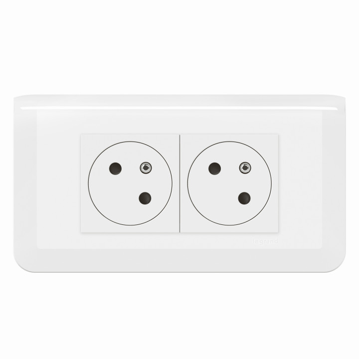 Legrand - Mosaic - LOT - Double prise avec plaque blanche et support