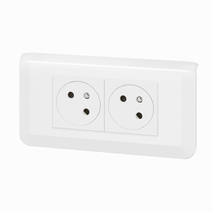 Legrand - Mosaic - LOT - Double prise avec plaque blanche et support