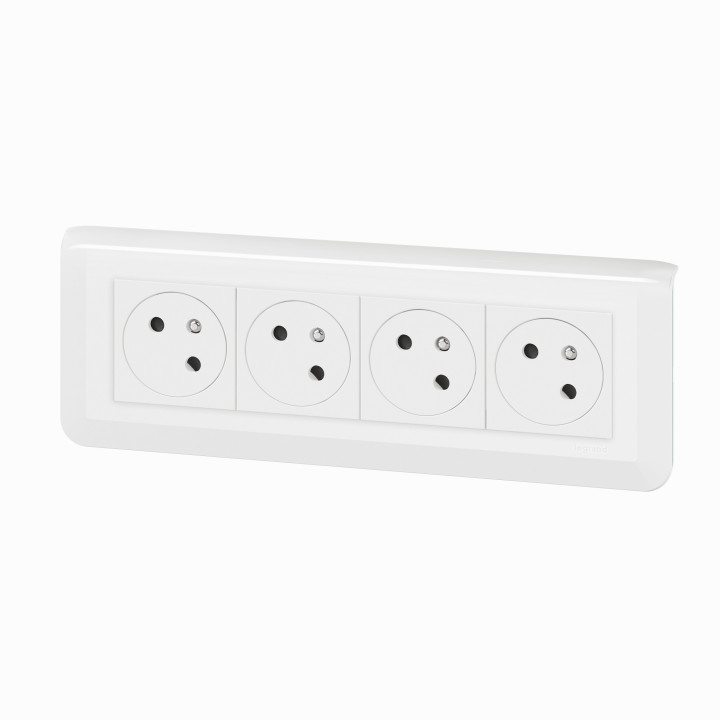 Legrand - Mosaic - LOT - Quadruple prise avec plaque blanche et support