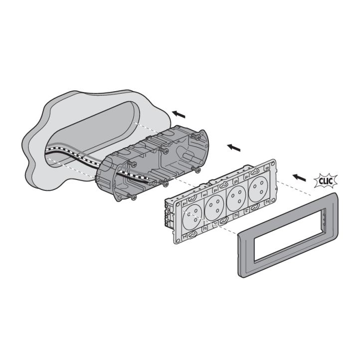 Legrand - Mosaic - LOT - Quadruple prise avec plaque blanche et support
