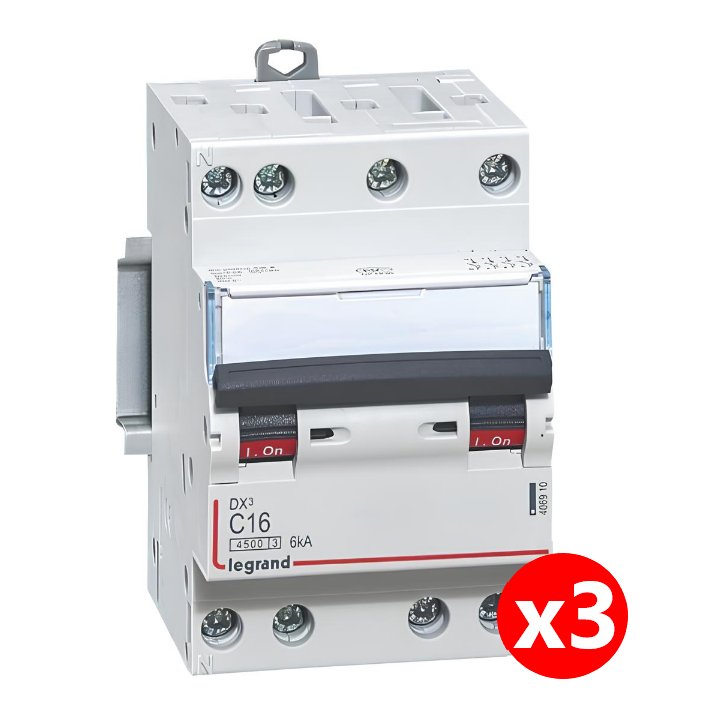 Legrand - Disjoncteur 4P DX3 - 16A - 6kA - courbe C - 406910x3