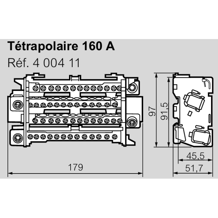 Legrand - Répartiteur modulaire à barreaux étagés tétrapolaire - 160A - 4P - 14 départs - 10 modules - Réf : 400411