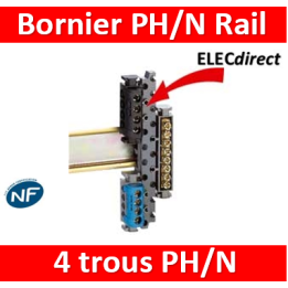 Legrand - Support Rail + Bornie Ph 4 trous + Bornier Neutre 4 trous - 004811+004840+004850