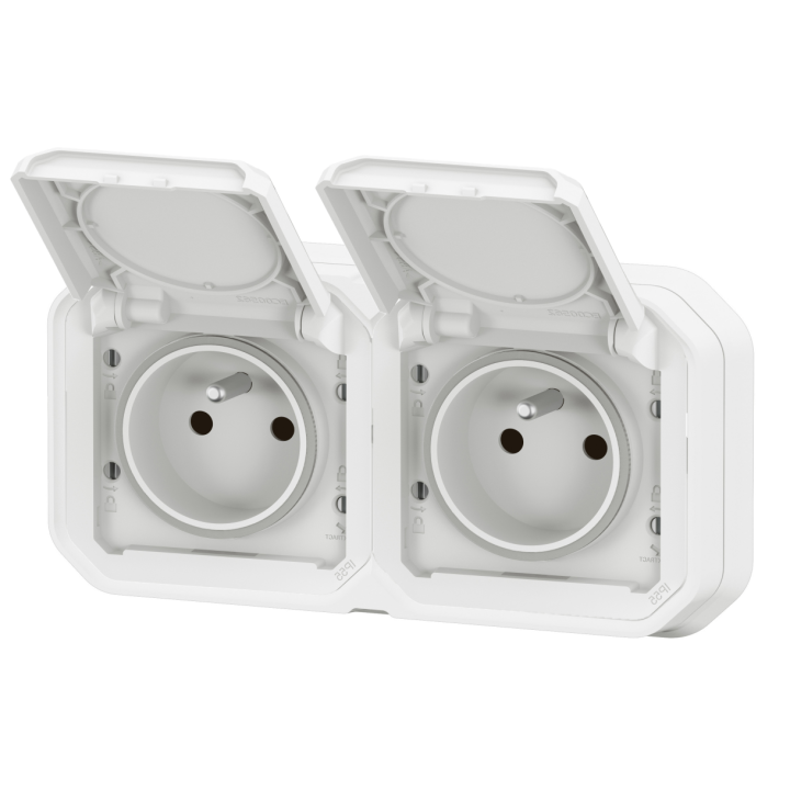 Legrand - Plexo -  Double Prise encastré - Horizontal ou Vertical - IP55 - Réf : 069694L+069621Lx2