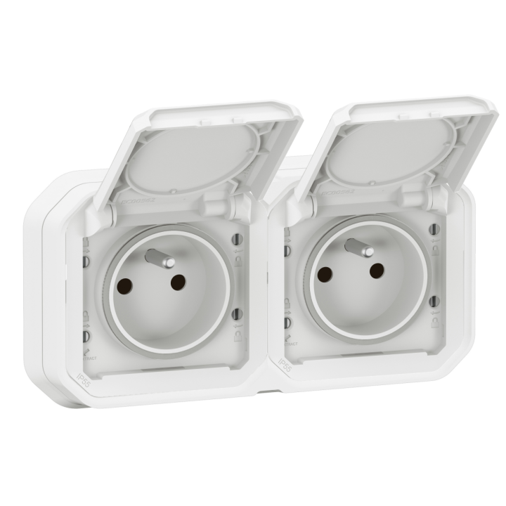 Legrand - Plexo -  Double Prise encastré - Horizontal ou Vertical - IP55 - Réf : 069694L+069621Lx2