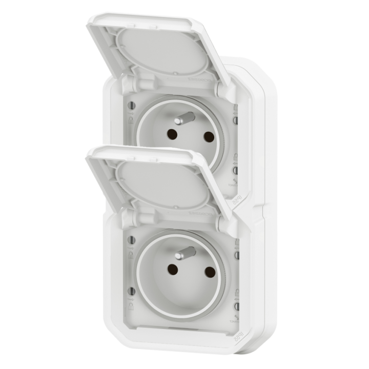 Legrand - Plexo -  Double Prise encastré - Horizontal ou Vertical - IP55 - Réf : 069694L+069621Lx2