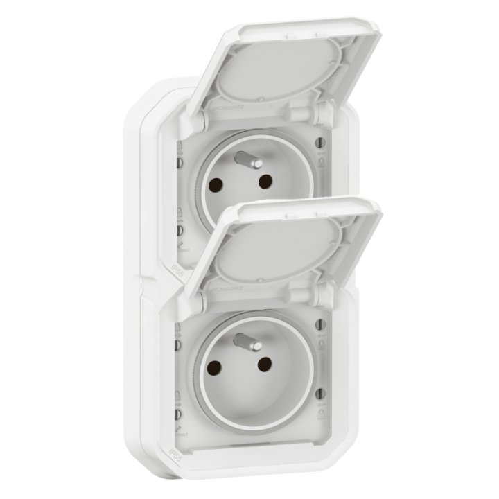 Legrand - Plexo -  Double Prise encastré - Horizontal ou Vertical - IP55 - Réf : 069694L+069621Lx2