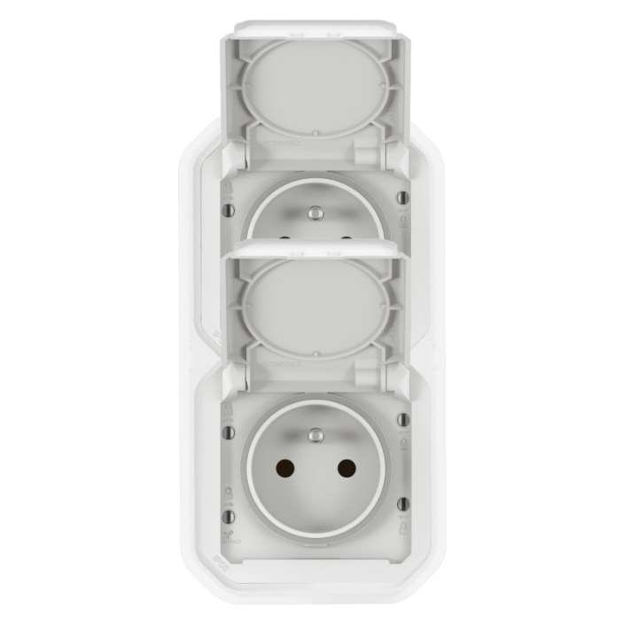 Legrand - Plexo -  Double Prise encastré - Horizontal ou Vertical - IP55 - Réf : 069694L+069621Lx2