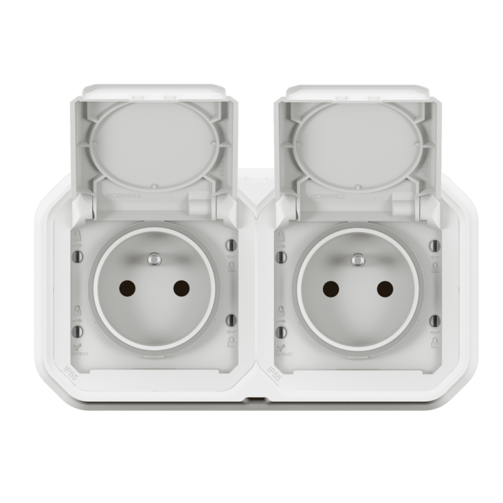 Legrand - Plexo -  Double Prise encastré - Horizontal ou Vertical - IP55 - Réf : 069694L+069621Lx2