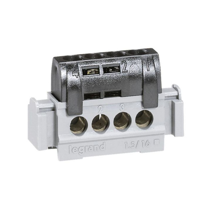 Legrand - Bornier de répartition IP 2X - phase - 4 connexions 1,5 à 16 mm²- noir - L 47 mm - 004850
