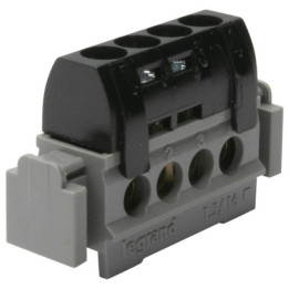 Legrand - Bornier de répartition IP 2X - phase - 4 connexions 1,5 à 16 mm²- noir - L 47 mm - 004850