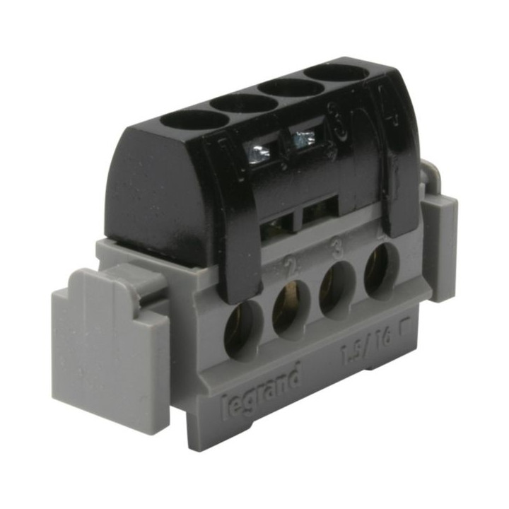 Legrand - Bornier de répartition IP 2X - phase - 4 connexions 1,5 à 16 mm²- noir - L 47 mm - 004850