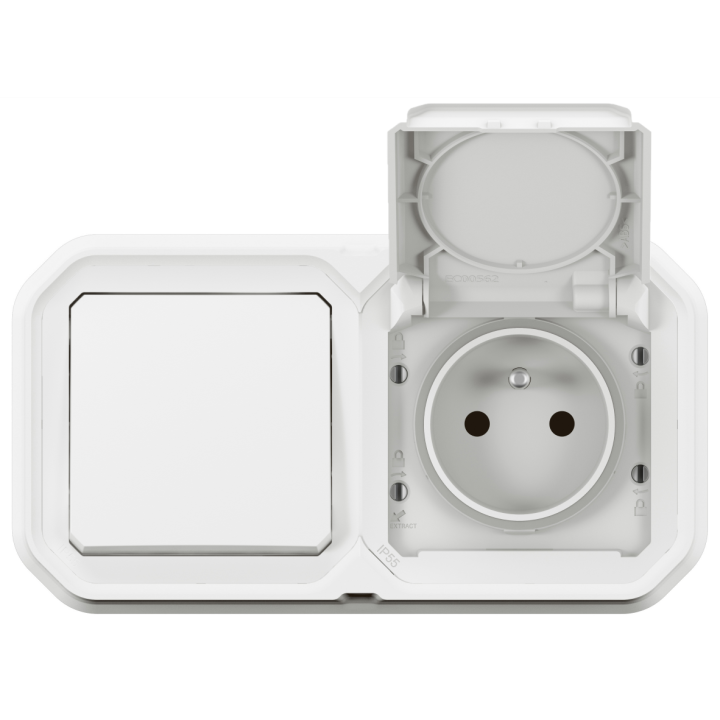 Legrand - Plexo - Interrupteur ou VV avec une prise encastré - Horizontal ou Vertical - IP55 - Réf : 069694L+069611L+069621L