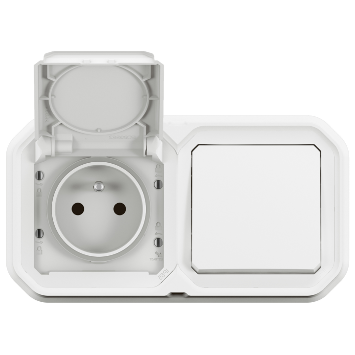 Legrand - Plexo - Interrupteur ou VV avec une prise encastré - Horizontal ou Vertical - IP55 - Réf : 069694L+069611L+069621L