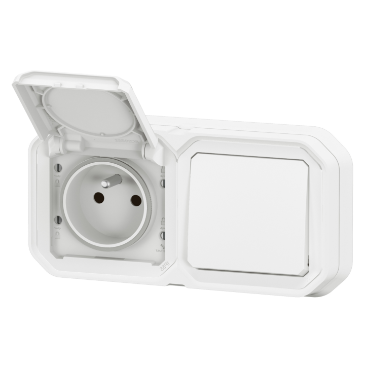Legrand - Plexo - Interrupteur ou VV avec une prise encastré - Horizontal ou Vertical - IP55 - Réf : 069694L+069611L+069621L