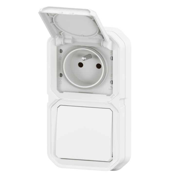 Legrand - Plexo - Interrupteur ou VV avec une prise encastré - Horizontal ou Vertical - IP55 - Réf : 069694L+069611L+069621L