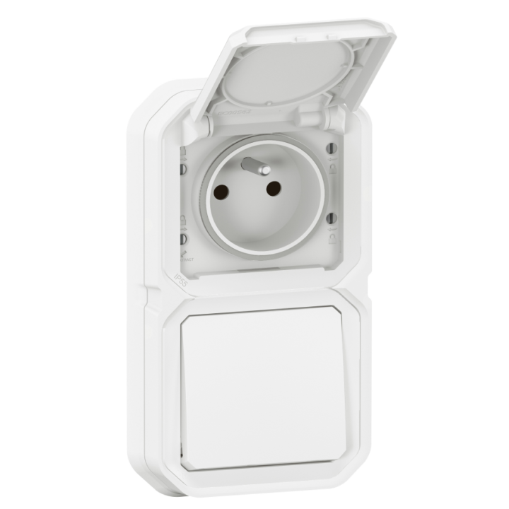 Legrand - Plexo - Interrupteur ou VV avec une prise encastré - Horizontal ou Vertical - IP55 - Réf : 069694L+069611L+069621L