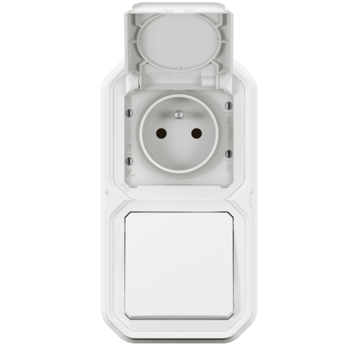 Legrand - Plexo - Interrupteur ou VV avec une prise encastré - Horizontal ou Vertical - IP55 - Réf : 069694L+069611L+069621L